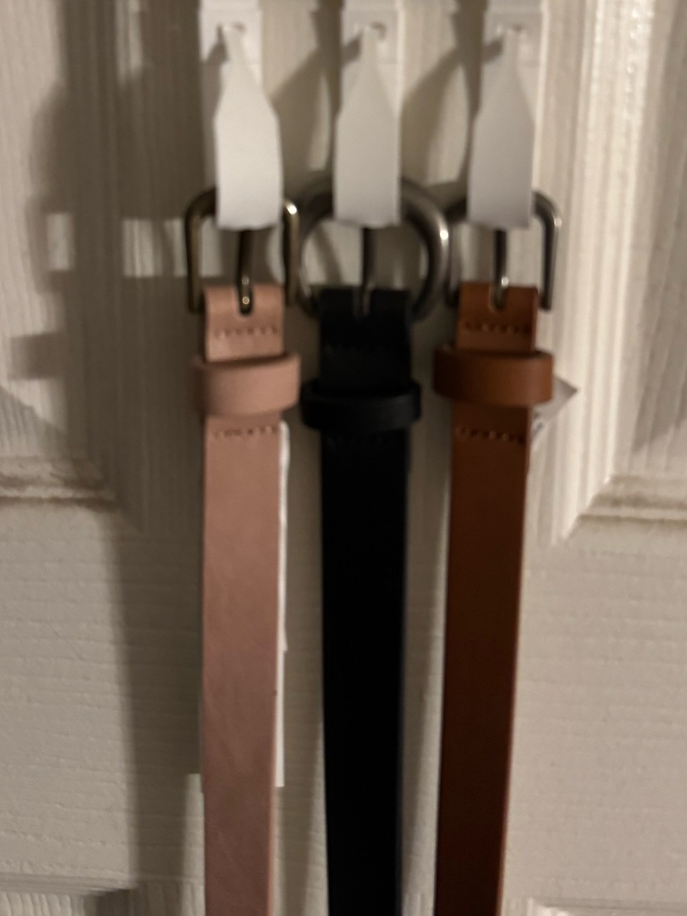 Time and Tru Three-Pack Belts in Blush, Black, and Brown
